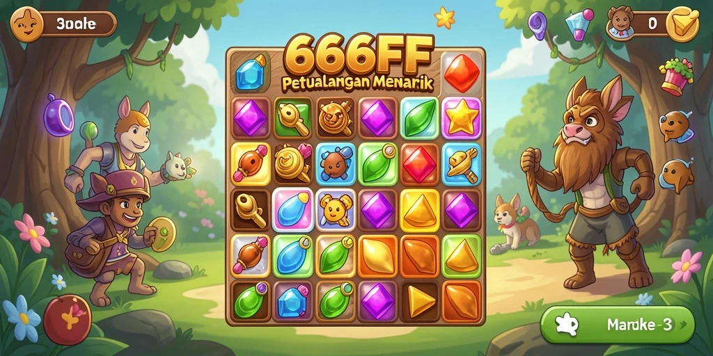 Gameplay seru dengan elemen-elemen match-3 yang colorful.