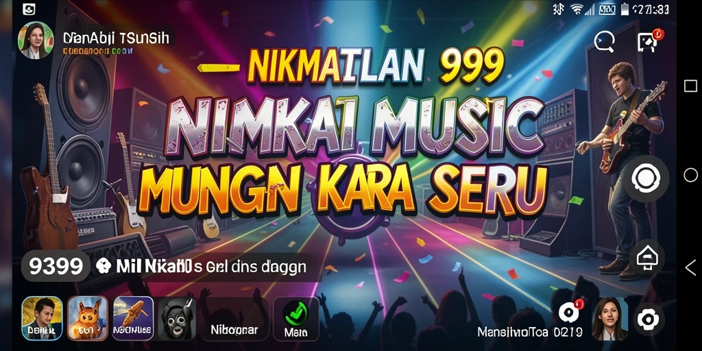 Tampilan gameplay interaktif dari 9399 dengan berbagai alat musik.