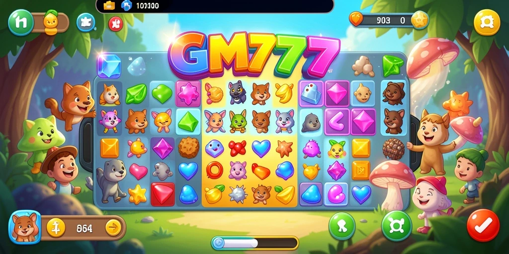 Screenshot menunjukkan momen seru gameplay Match-3 di GM777.