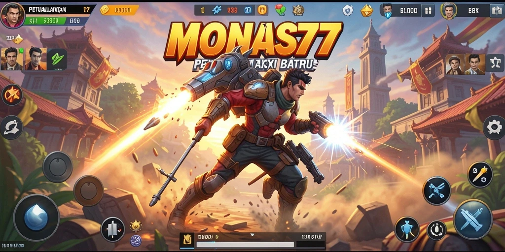 Screenshot MONAS77 menampilkan karakter dalam pertempuran intens yang penuh aksi.