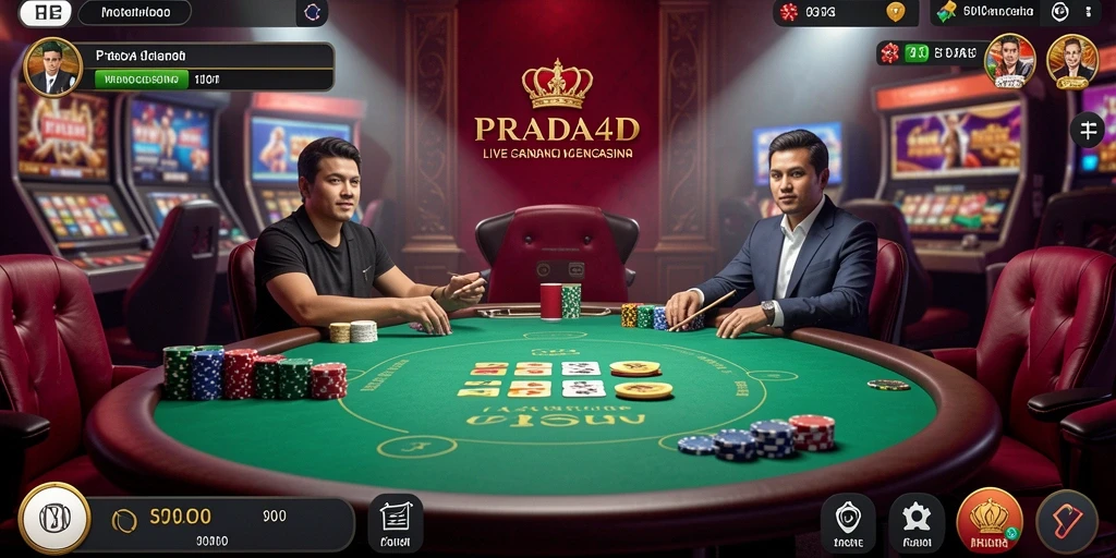Screenshot utama PRADA4D menampilkan dealer live dan gameplay yang interaktif.