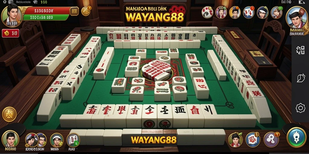 Tangkapan layar WAYANG88 menampilkan papan permainan Mahjong yang penuh warna.