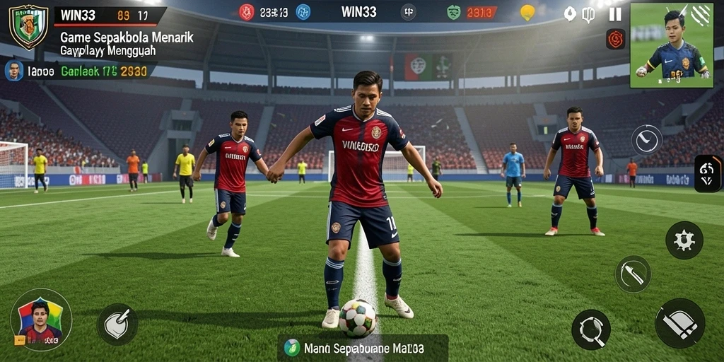 Tangkapan layar gameplay WIN33 dengan aksi sepakbola intens.